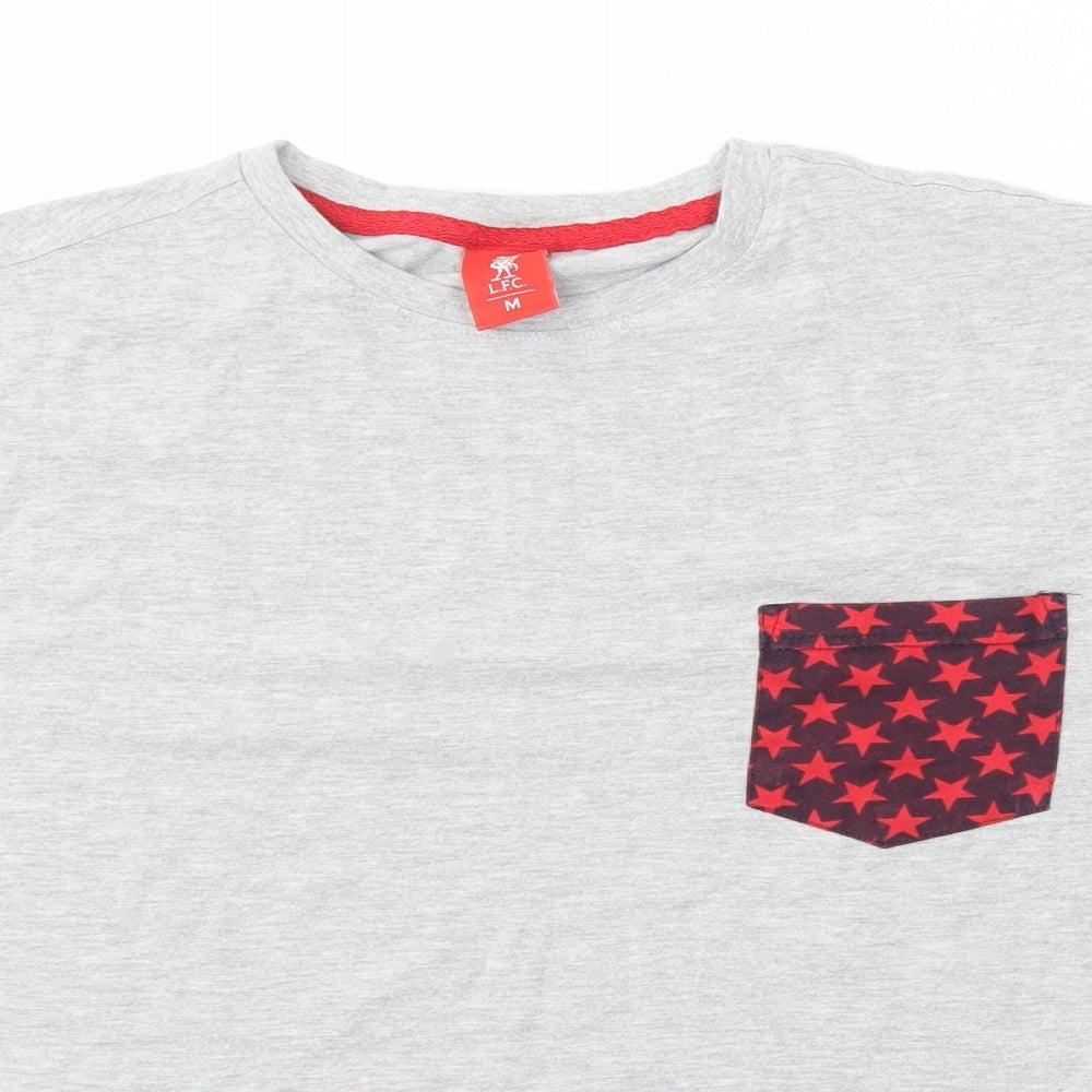 Liverpool FC Mens Grey Cotton T-Shirt Size M Round Neck - Stars