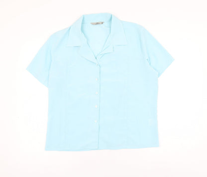 Style Collection Womens Blue Polyester Basic Button-Up Size 14 Collared