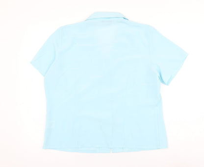 Style Collection Womens Blue Polyester Basic Button-Up Size 14 Collared