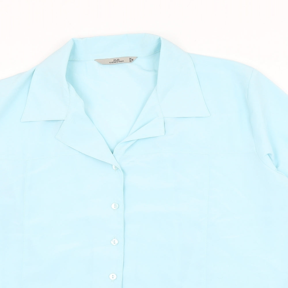 Style Collection Womens Blue Polyester Basic Button-Up Size 14 Collared