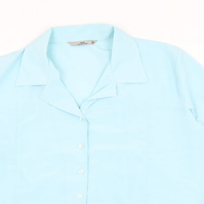 Style Collection Womens Blue Polyester Basic Button-Up Size 14 Collared