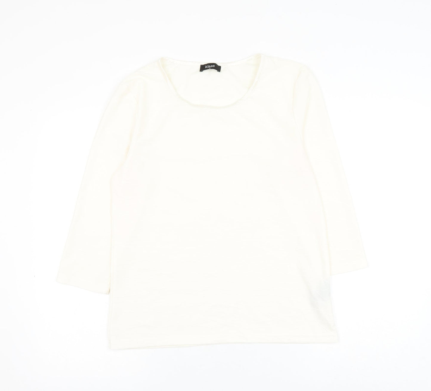 Klass Womens White Geometric Polyester Basic Blouse Size M Round Neck