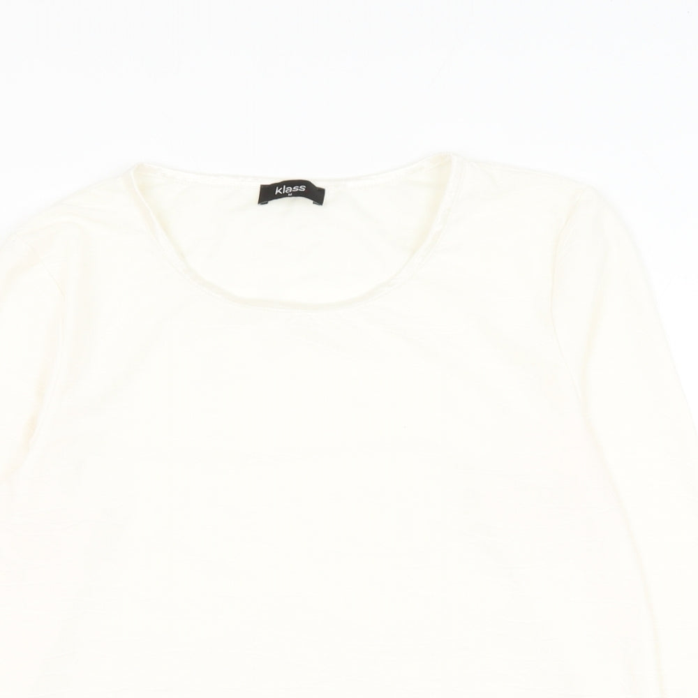 Klass Womens White Geometric Polyester Basic Blouse Size M Round Neck