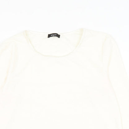 Klass Womens White Geometric Polyester Basic Blouse Size M Round Neck