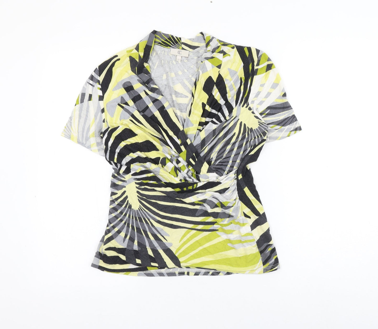 CC Womens Multicoloured Geometric Viscose Basic Blouse Size S V-Neck