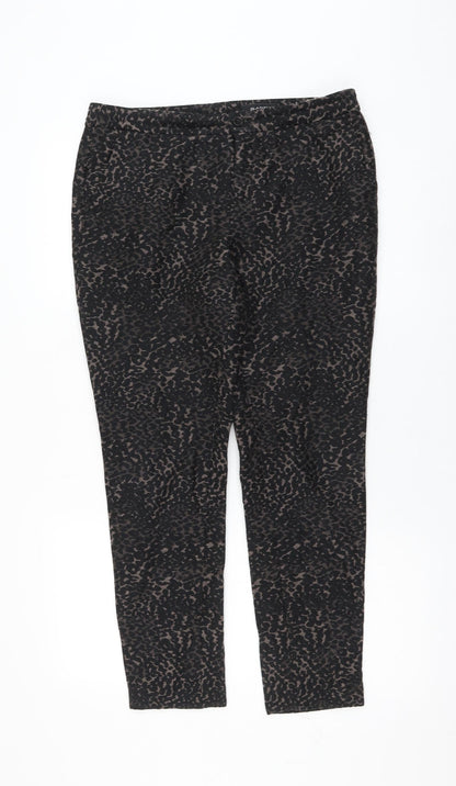 Sand Womens Black Animal Print Cotton Trousers Size 8 L27 in Regular Zip