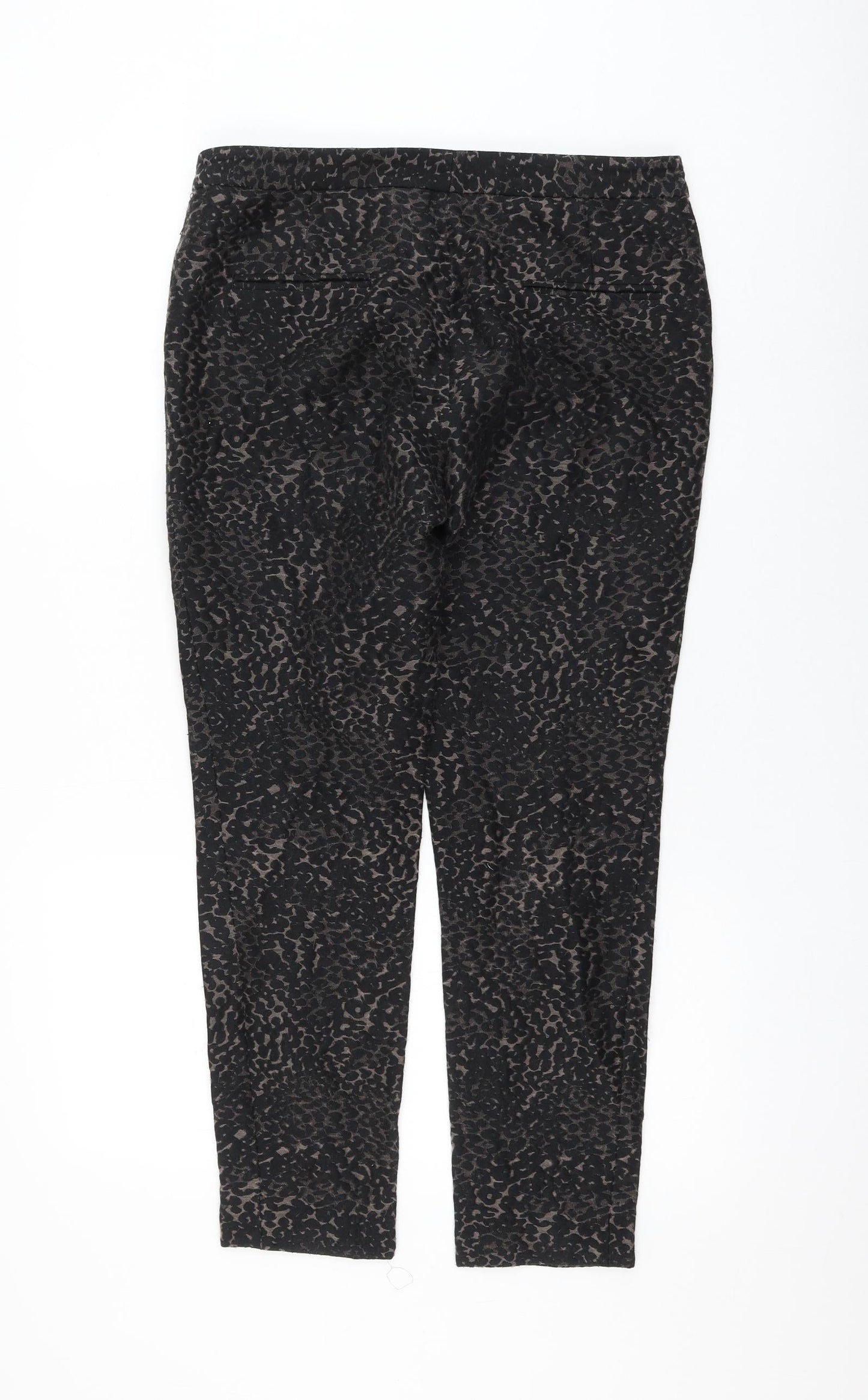 Sand Womens Black Animal Print Cotton Trousers Size 8 L27 in Regular Zip