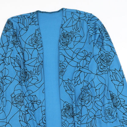 WEEKENDERS Womens Blue V-Neck Floral Polyester Cardigan Jumper Size M