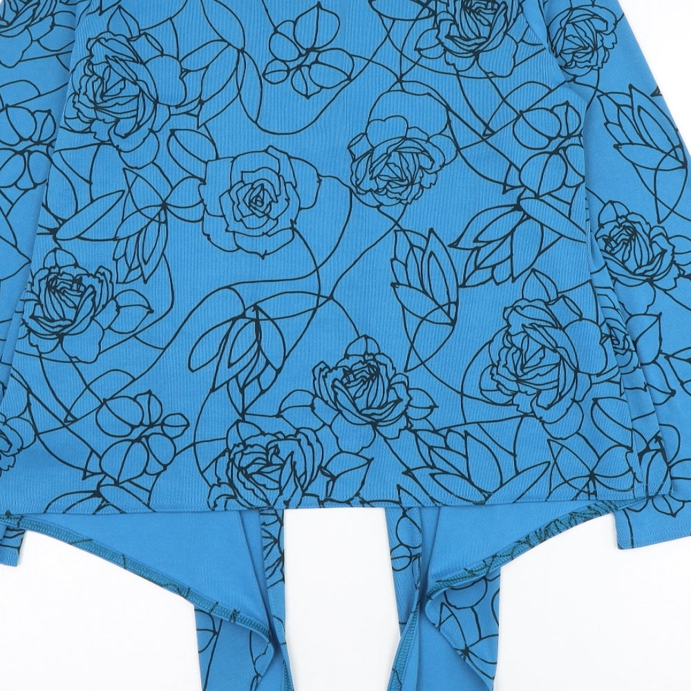 WEEKENDERS Womens Blue V-Neck Floral Polyester Cardigan Jumper Size M