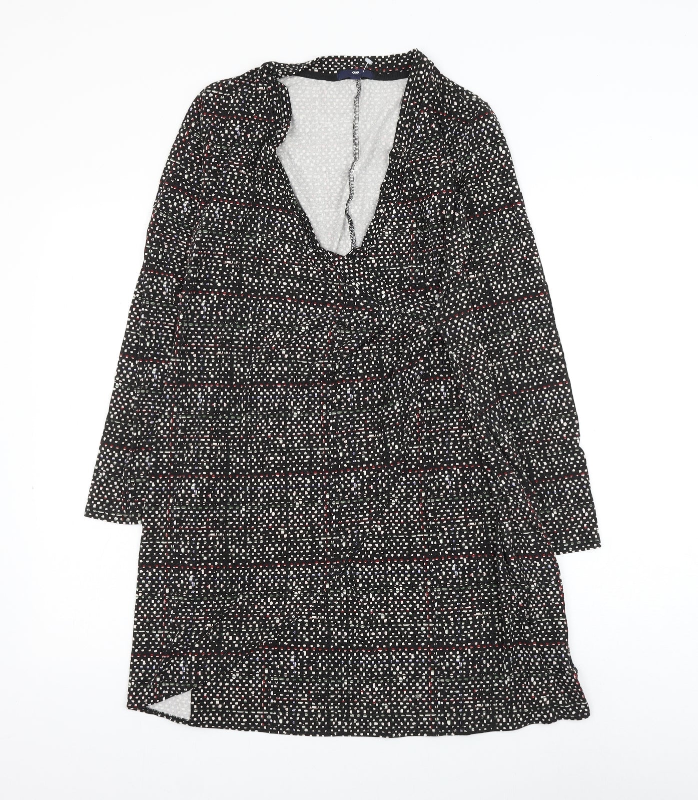 Gap Womens Black Geometric Viscose Wrap Dress Size S V-Neck Pullover