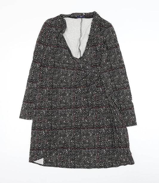 Gap Womens Black Geometric Viscose Wrap Dress Size S V-Neck Pullover