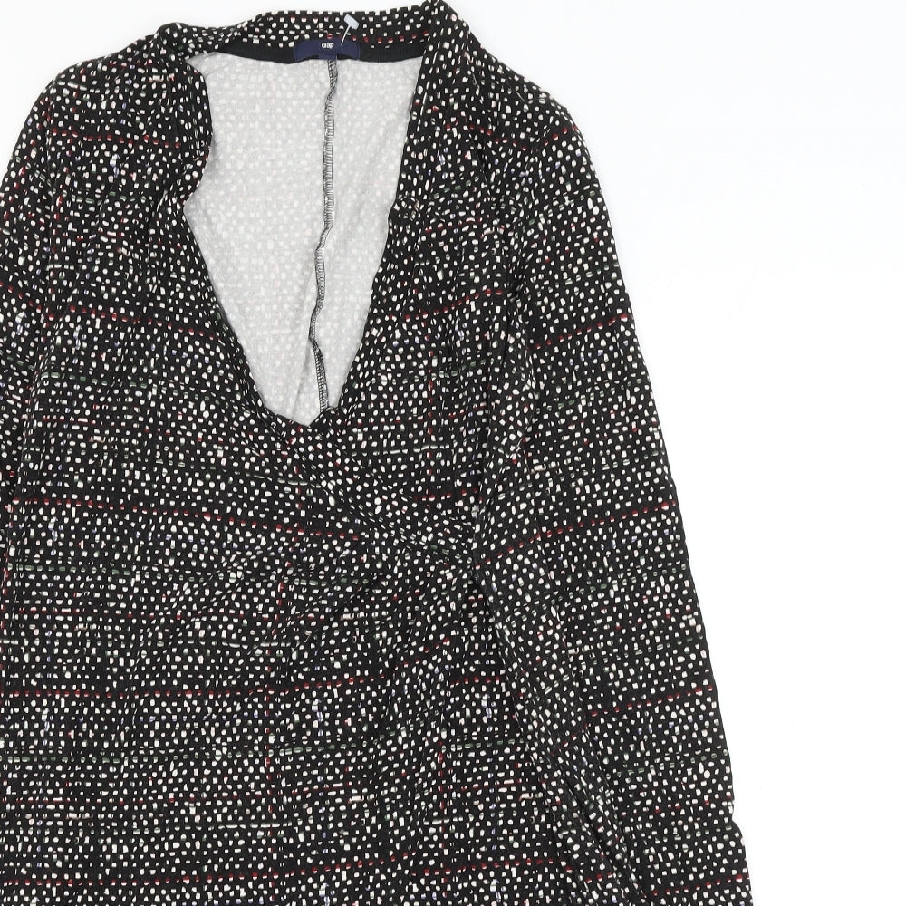 Gap Womens Black Geometric Viscose Wrap Dress Size S V-Neck Pullover
