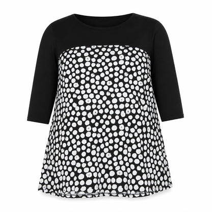 Grace Womens Black Polka Dot Polyester A-Line Size 14 Round Neck Pullover