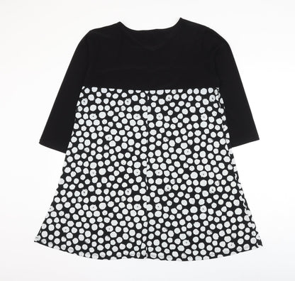 Grace Womens Black Polka Dot Polyester A-Line Size 14 Round Neck Pullover