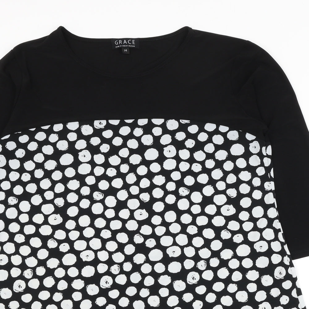 Grace Womens Black Polka Dot Polyester A-Line Size 14 Round Neck Pullover