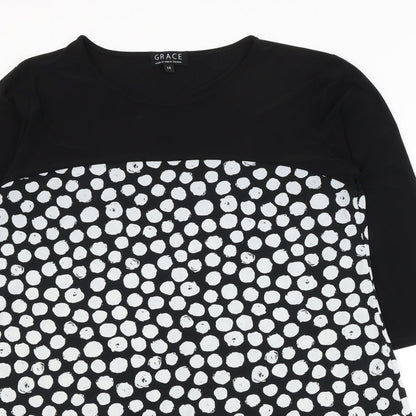 Grace Womens Black Polka Dot Polyester A-Line Size 14 Round Neck Pullover