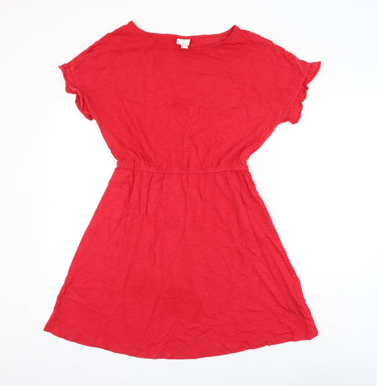 H&M Womens Red Cotton Shift Size S Round Neck Pullover