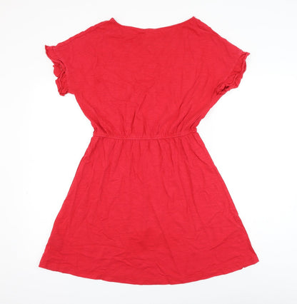 H&M Womens Red Cotton Shift Size S Round Neck Pullover