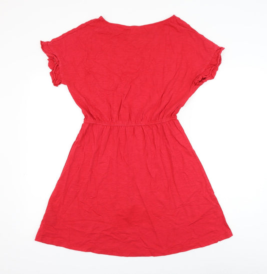 H&M Womens Red Cotton Shift Size S Round Neck Pullover