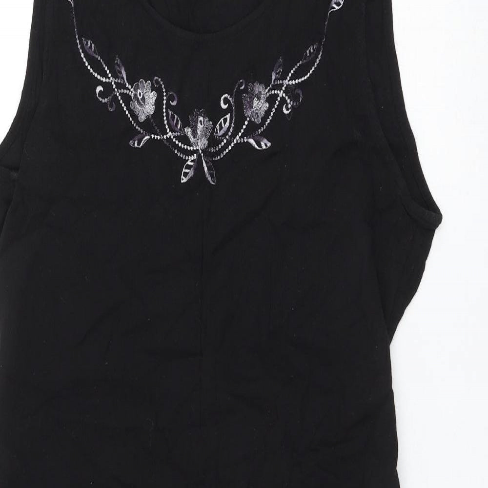 New Sensation Womens Black Cotton Shift Size M Round Neck Pullover - Flower