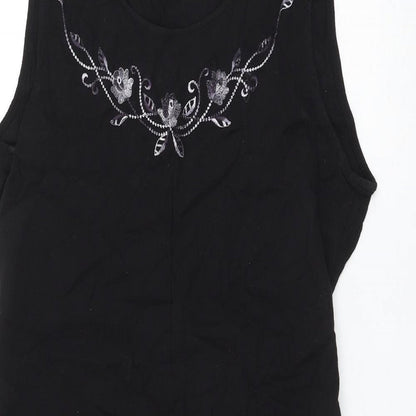New Sensation Womens Black Cotton Shift Size M Round Neck Pullover - Flower