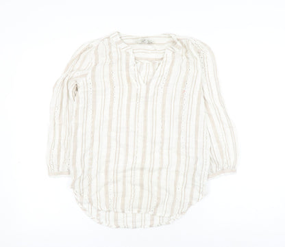 NEXT Womens Ivory Striped Cotton Basic Blouse Size 6 V-Neck