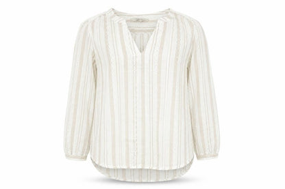 NEXT Womens Ivory Striped Cotton Basic Blouse Size 6 V-Neck