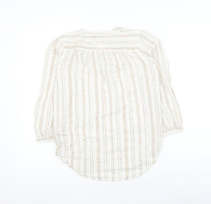 NEXT Womens Ivory Striped Cotton Basic Blouse Size 6 V-Neck