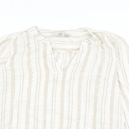 NEXT Womens Ivory Striped Cotton Basic Blouse Size 6 V-Neck