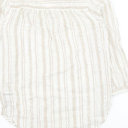 NEXT Womens Ivory Striped Cotton Basic Blouse Size 6 V-Neck