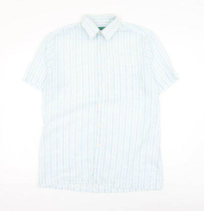 Mens UK Size 15.5 Canada Blue  Button-Up Short Sleeve Casual Shirt