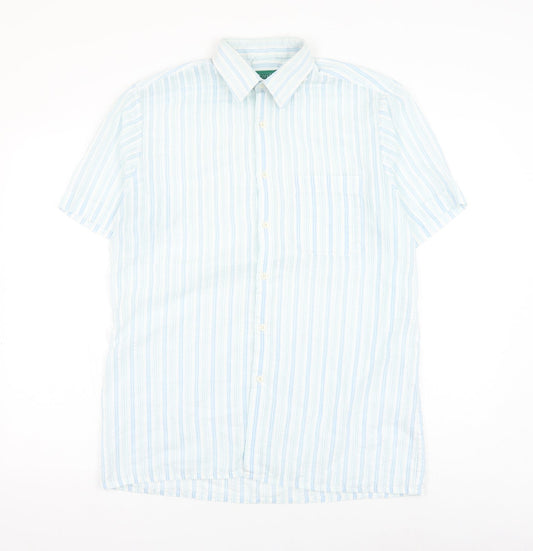 Mens UK Size 15.5 Canada Blue  Button-Up Short Sleeve Casual Shirt