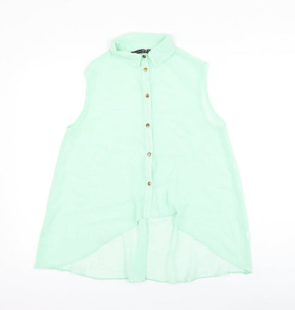 Atmos Womens Green Polyester Basic Button-Up Size 12 Collared