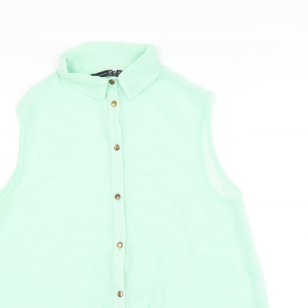 Atmos Womens Green Polyester Basic Button-Up Size 12 Collared