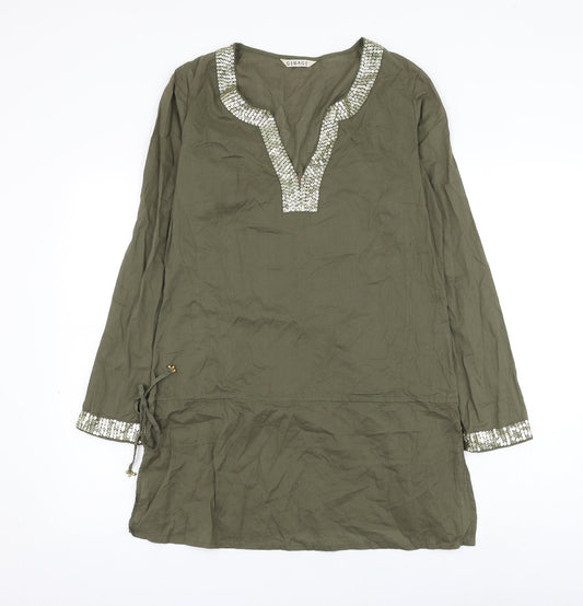 George Womens Green Cotton Shift Size 12 V-Neck Pullover
