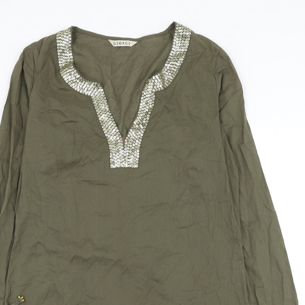 George Womens Green Cotton Shift Size 12 V-Neck Pullover