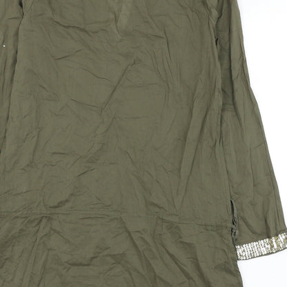 George Womens Green Cotton Shift Size 12 V-Neck Pullover