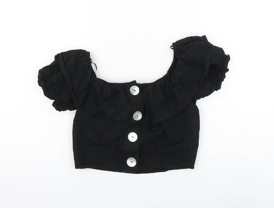 Womens UK Size 6 Topshop Black Cropped Blouse