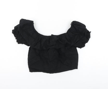 Womens UK Size 6 Topshop Black Cropped Blouse