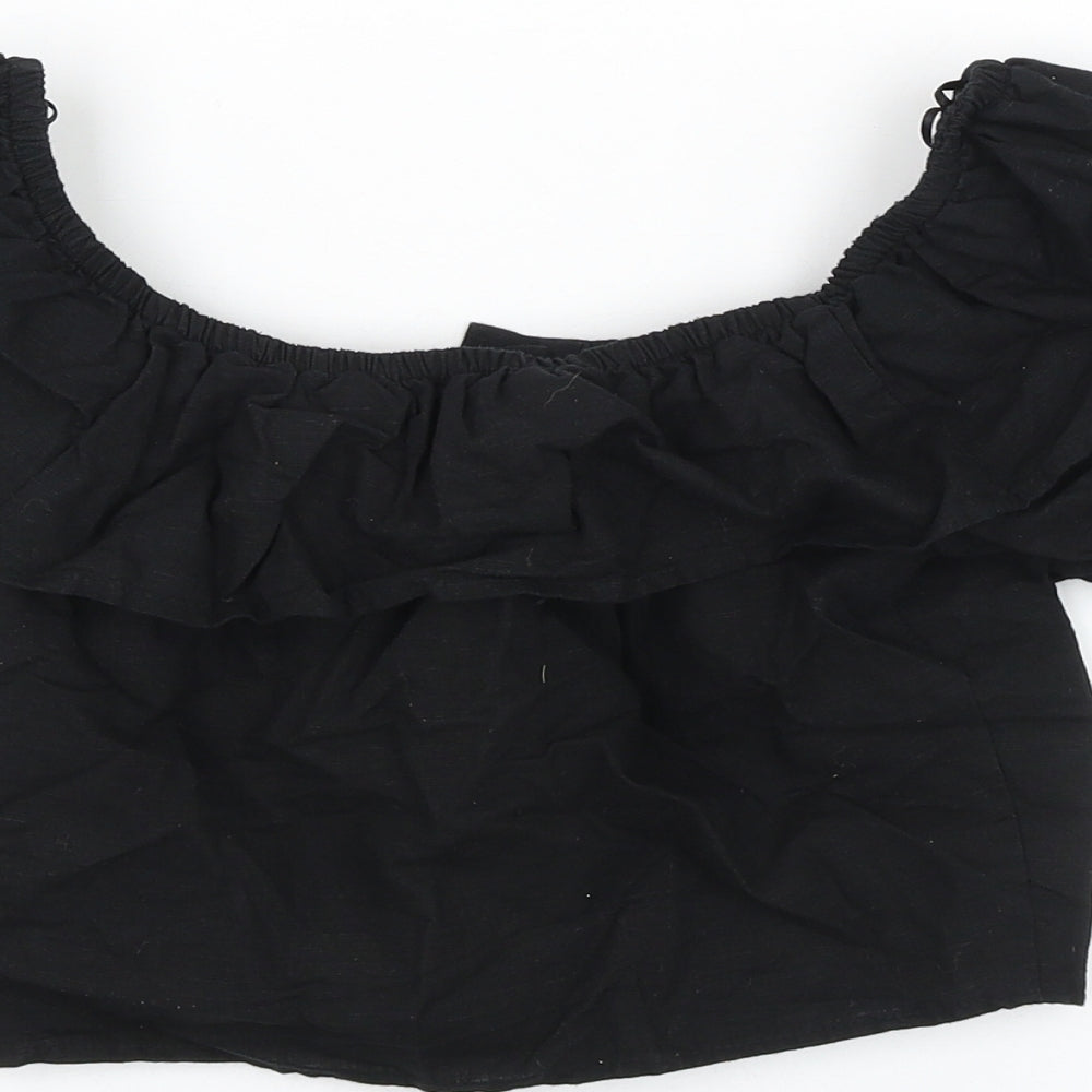 Womens UK Size 6 Topshop Black Cropped Blouse