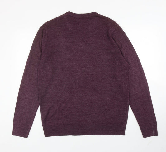 Atlantic Bay Mens Purple V-Neck Acrylic Pullover Jumper Size M