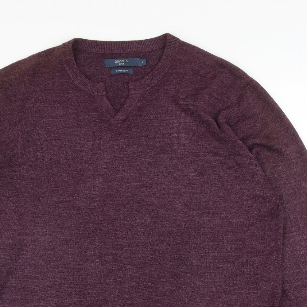 Atlantic Bay Mens Purple V-Neck Acrylic Pullover Jumper Size M