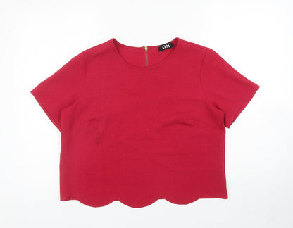 George Womens Pink Polyester Cropped Blouse Size 14 Scoop Neck
