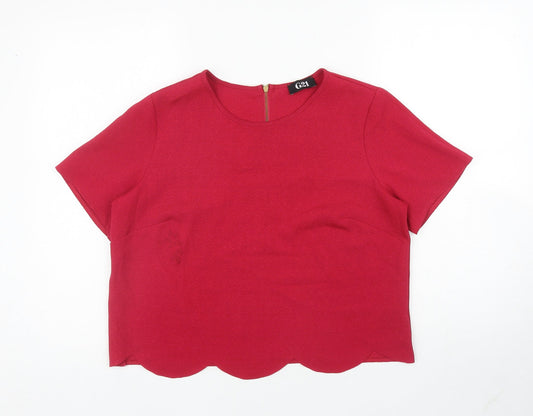 George Womens Pink Polyester Cropped Blouse Size 14 Scoop Neck