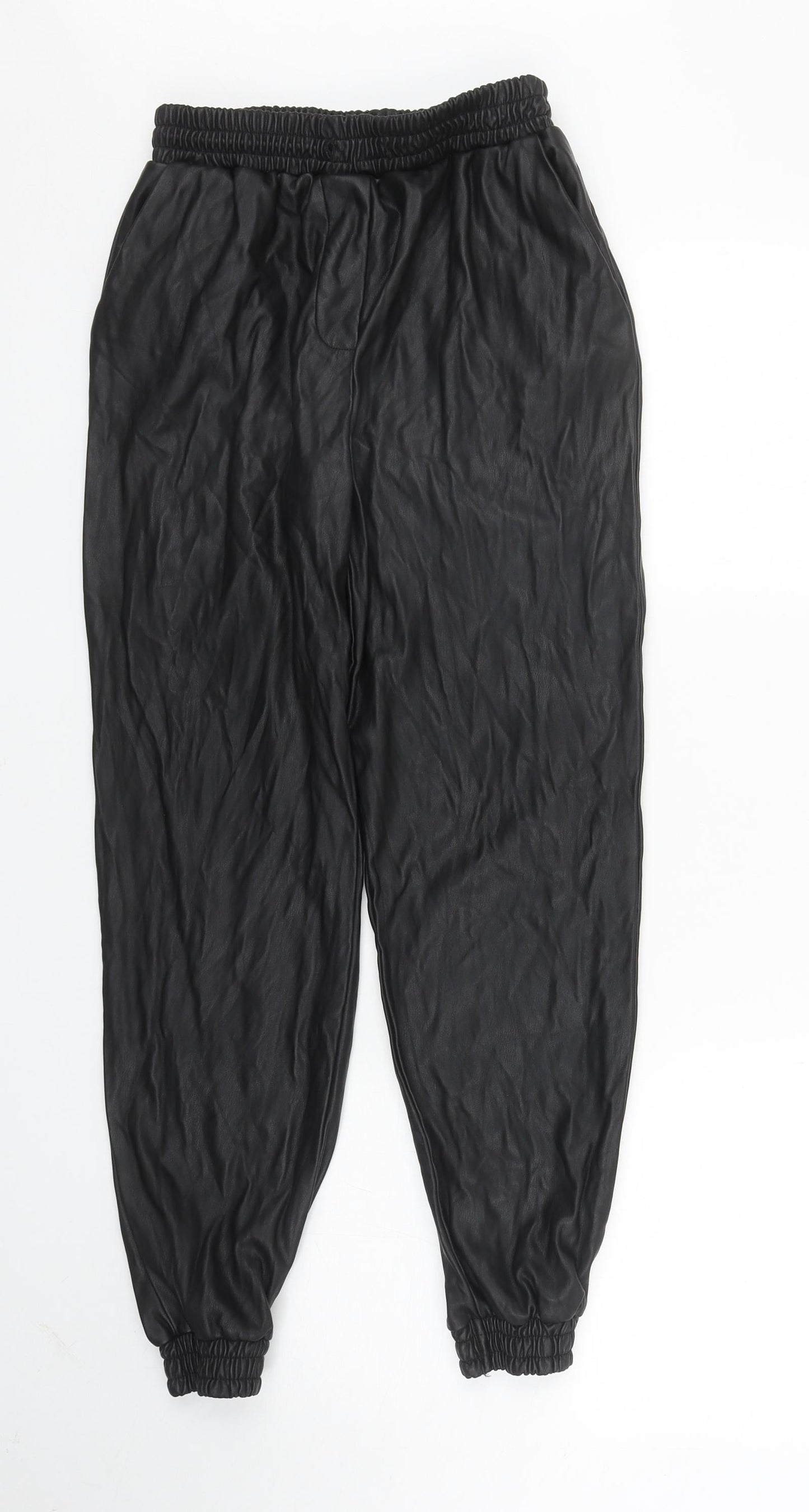 New Look Womens Black Polyurethane Jogger Trousers Size 10 L26 in Regular Drawstring