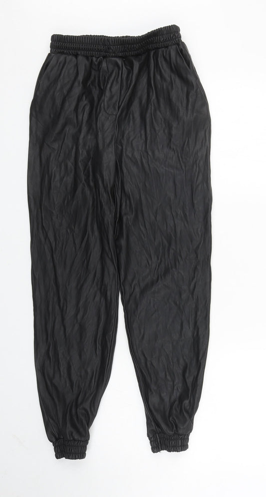 New Look Womens Black Polyurethane Jogger Trousers Size 10 L26 in Regular Drawstring