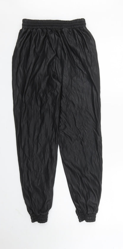 New Look Womens Black Polyurethane Jogger Trousers Size 10 L26 in Regular Drawstring