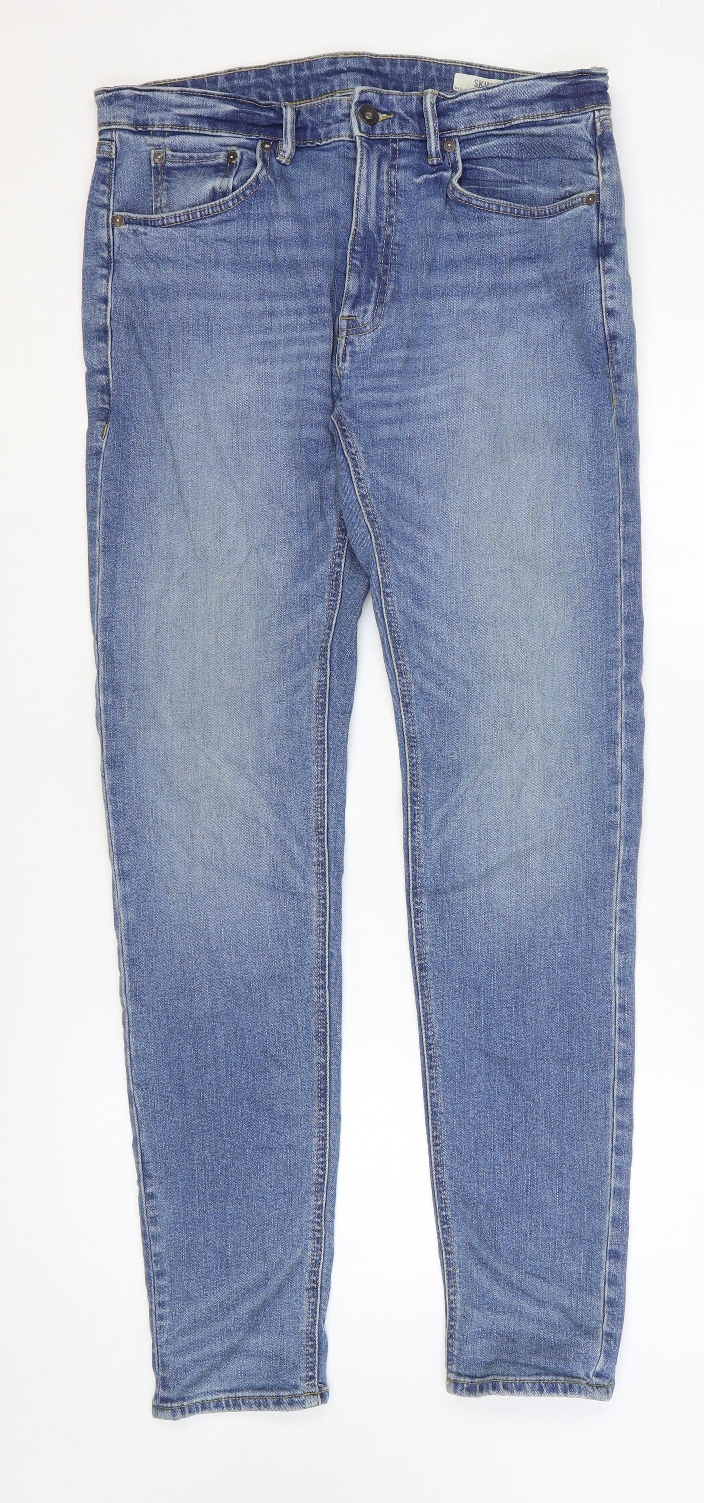Marks and Spencer Mens Blue Cotton Skinny Jeans Size 32 in L31 in Regular Zip