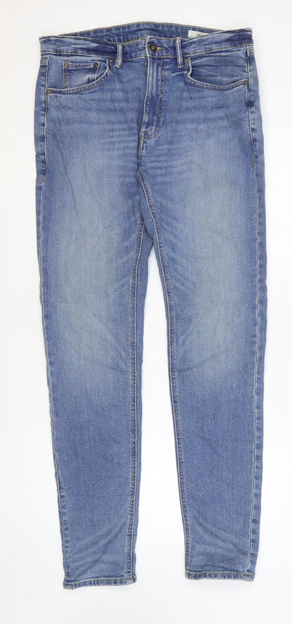 Marks and Spencer Mens Blue Cotton Skinny Jeans Size 32 in L31 in Regular Zip