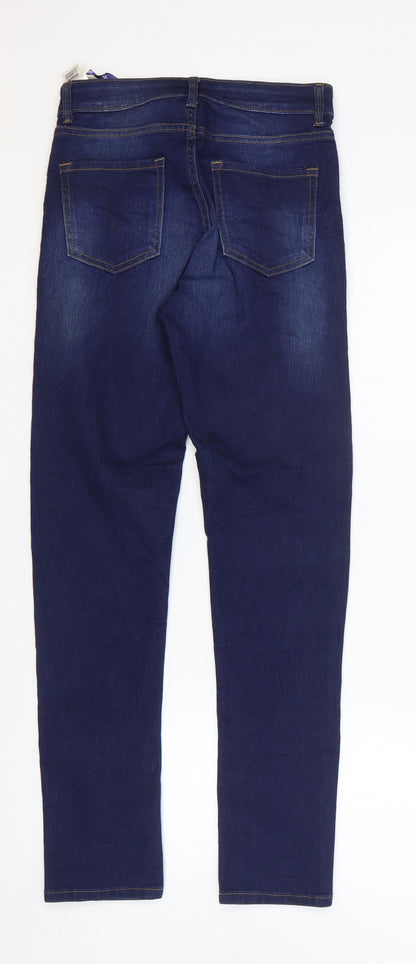 Marks and Spencer Womens Blue Cotton Skinny Jeans Size 8 L28 in Regular Zip